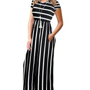 NWT AUSELILY Women Short Sleeve Loose Plain Casual Long Maxi Dresses with Pocket